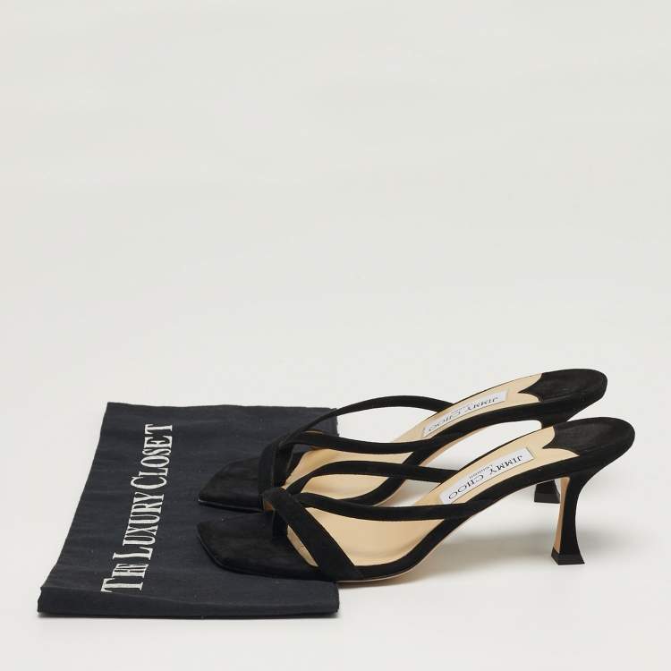 Pre Owned Jimmy Choo Maelie Size 38.5 Black Suede Slide Sandals