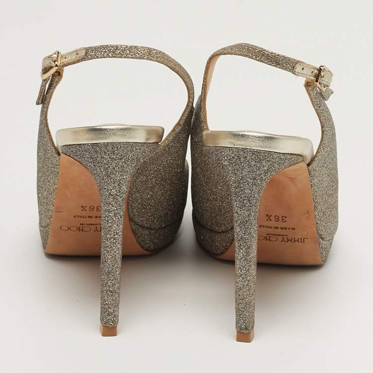 Pre Owned Jimmy Choo Size 36.5 Metallic Glitter Slingback Platform Pumps