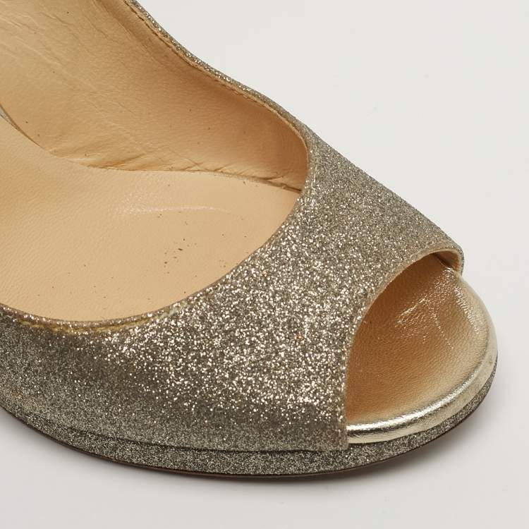Pre Owned Jimmy Choo Size 36.5 Metallic Glitter Slingback Platform Pumps