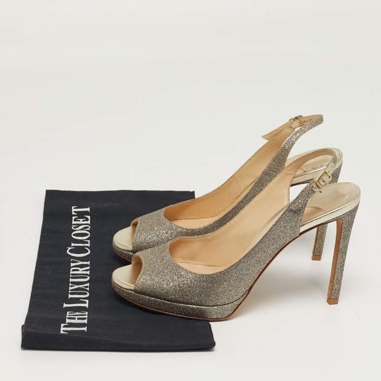 Pre Owned Jimmy Choo Size 36.5 Metallic Glitter Slingback Platform Pumps
