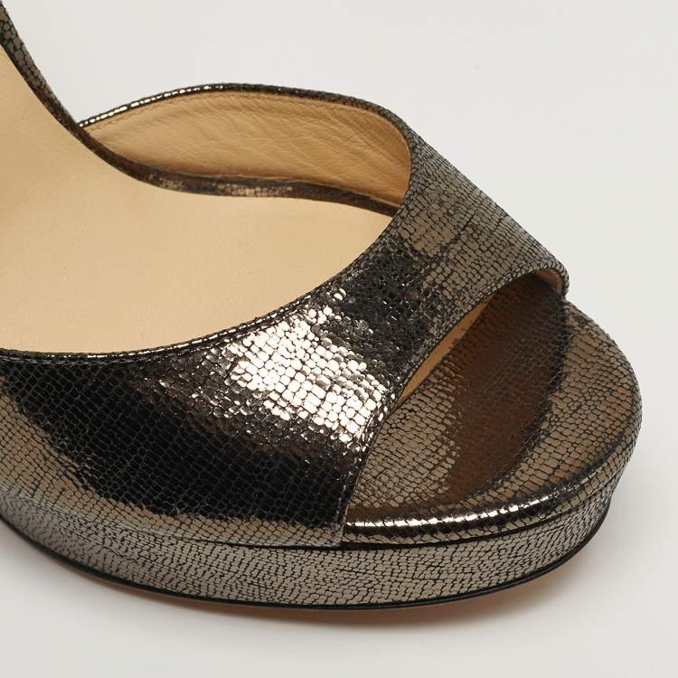 Pre Owned Jimmy Choo Size 38.5 Gold Foil Leather Ankle Strap Sandals