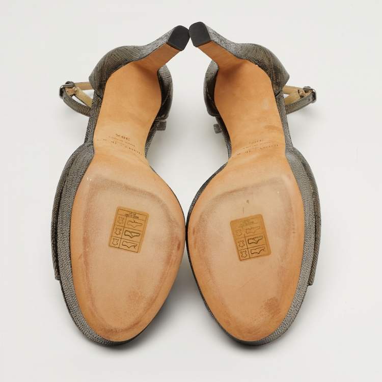 Pre Owned Jimmy Choo Size 38.5 Gold Foil Leather Ankle Strap Sandals