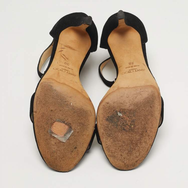 Pre Owned Jimmy Choo  Size 38 Black Suede Viola Crystal Fringe Sandals 