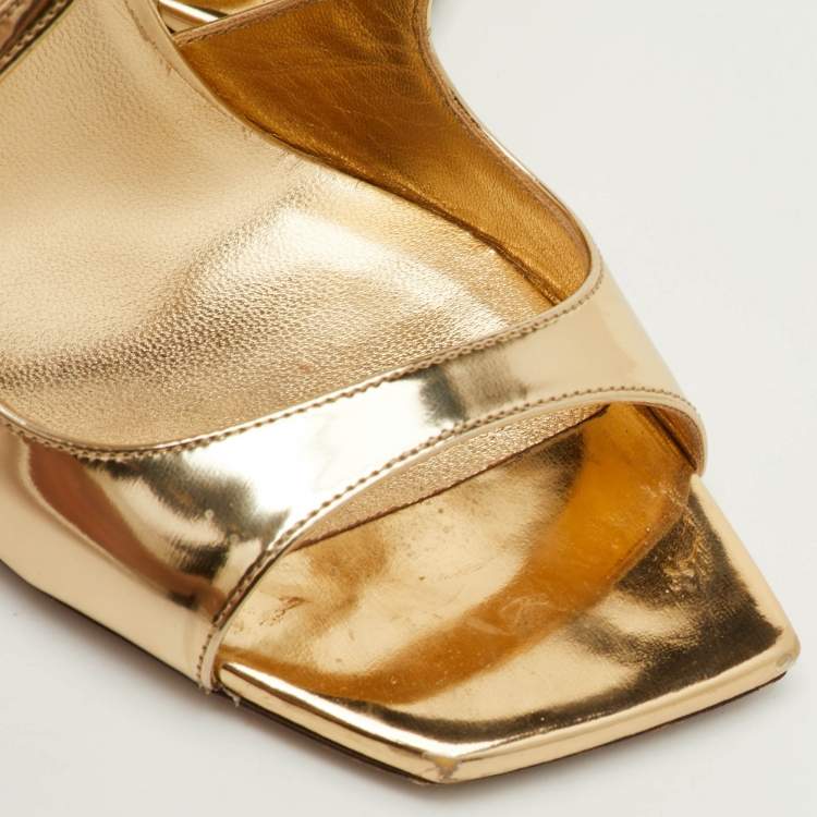 مملوكة مسبقًا Jimmy Choo Azia Size 36.5 Gold Leather Ankle Strap Sandals