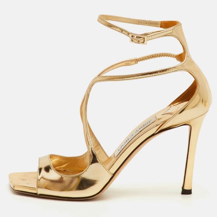 مملوكة مسبقًا Jimmy Choo Azia Size 36.5 Gold Leather Ankle Strap Sandals