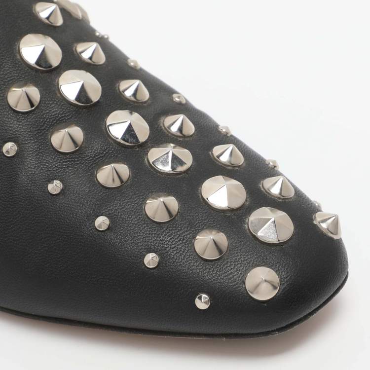 Pre Owned Jimmy Choo Globe Size 37.5 Black Studded Leather Ballet Flat