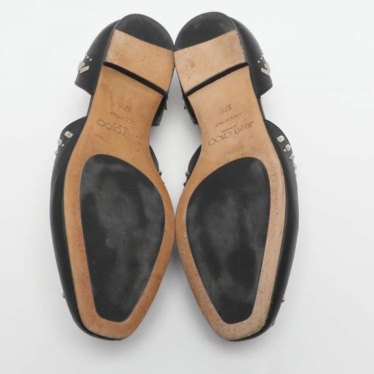 Pre Owned Jimmy Choo Globe Size 37.5 Black Studded Leather Ballet Flat