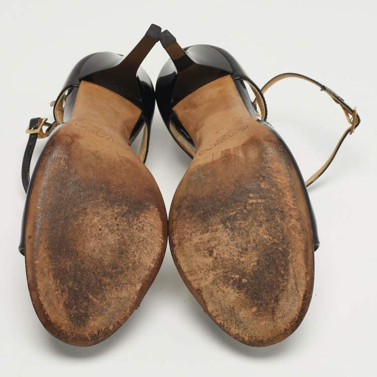 Pre Owned Jimmy Choo Paxton Size 38 Black Patent Leather Cross Strap Sandals