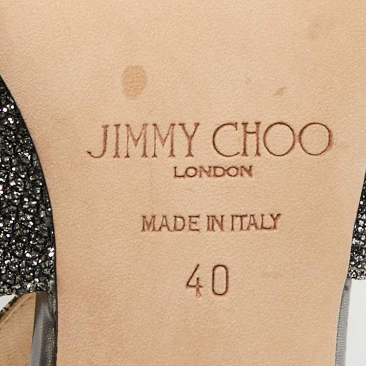 Pre Owned Jimmy Choo Emily Size 40 Grey Coarse Glitter and Leather Ankle Strap Sandals