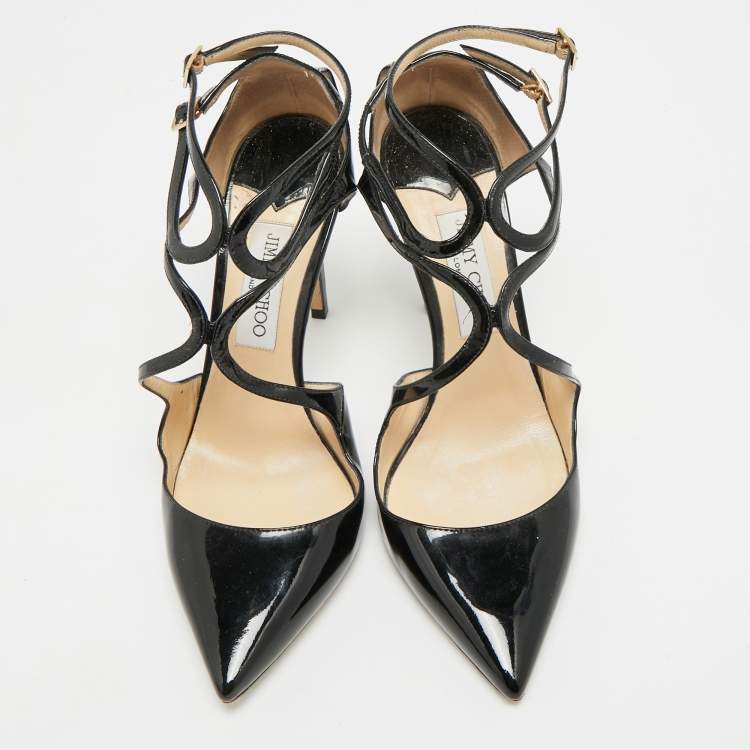 Pre Owned Jimmy Choo Lancer Size 40 Black Patent Leather Strappy Pumps
