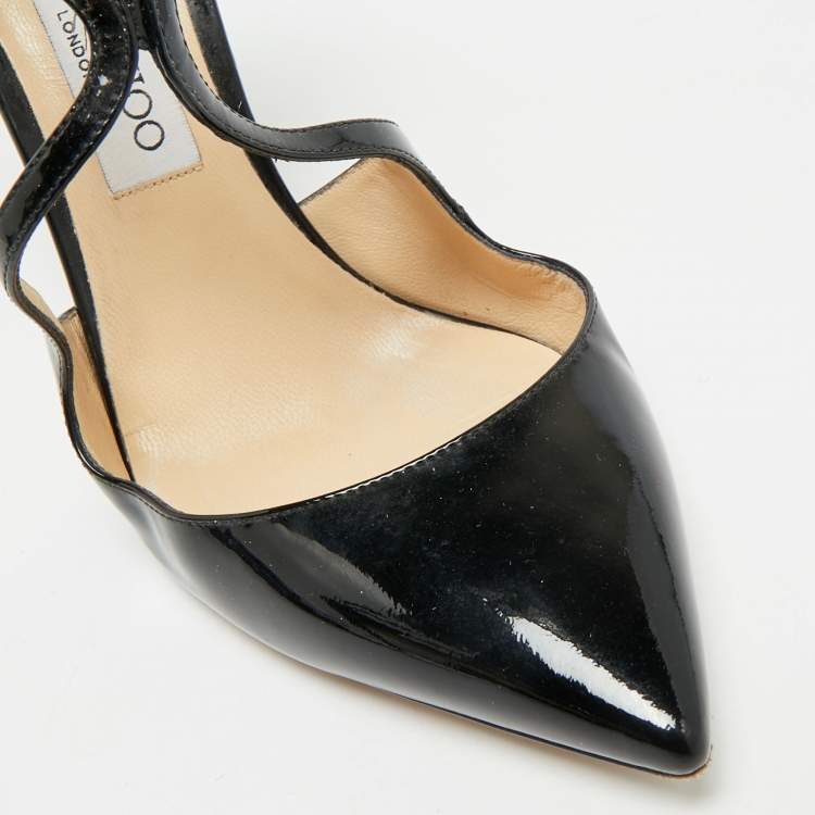 Pre Owned Jimmy Choo Lancer Size 40 Black Patent Leather Strappy Pumps