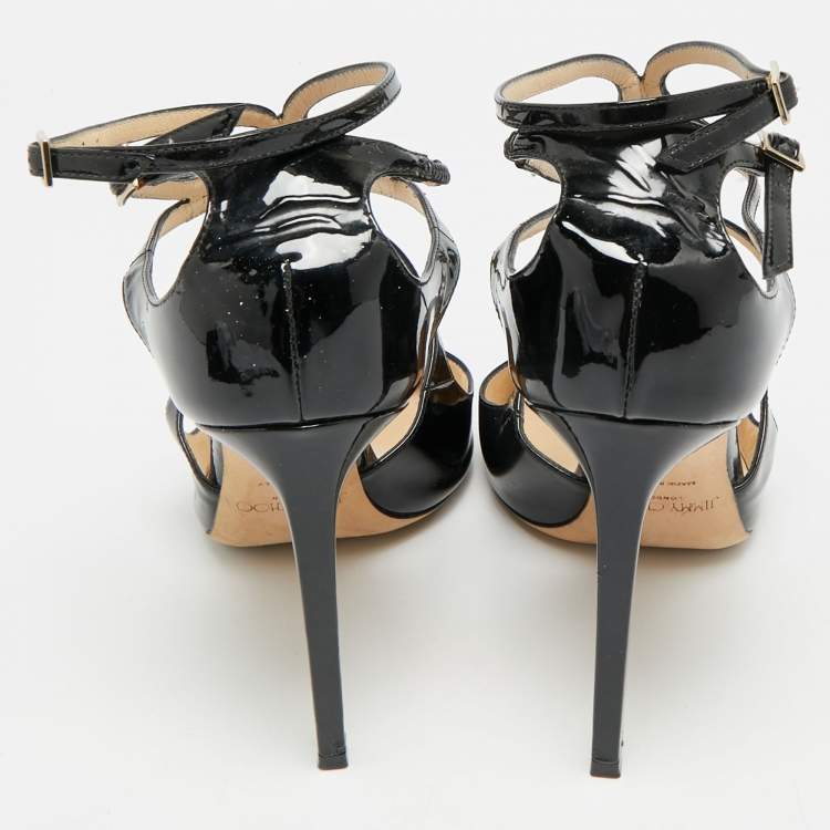 Pre Owned Jimmy Choo Lancer Size 40 Black Patent Leather Strappy Pumps