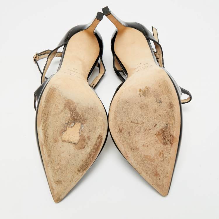 Pre Owned Jimmy Choo Lancer Size 40 Black Patent Leather Strappy Pumps