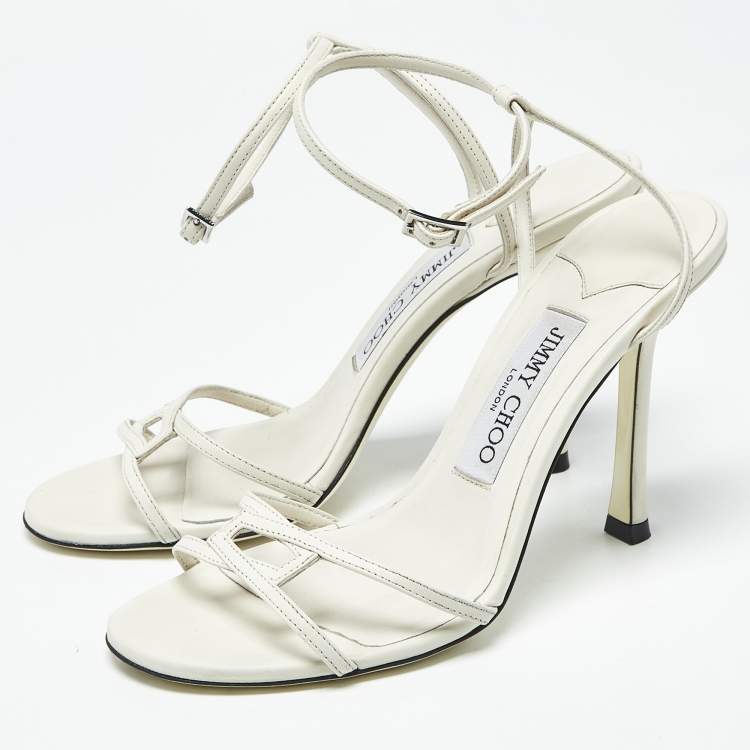 Pre Owned Jimmy Choo Lance Size 36 Cream Leather Ankle Strap Sandals