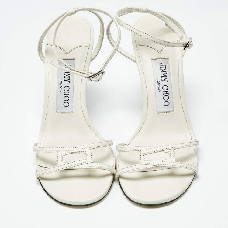 Pre Owned Jimmy Choo Lance Size 36 Cream Leather Ankle Strap Sandals