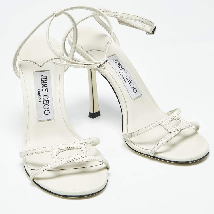 Pre Owned Jimmy Choo Lance Size 36 Cream Leather Ankle Strap Sandals