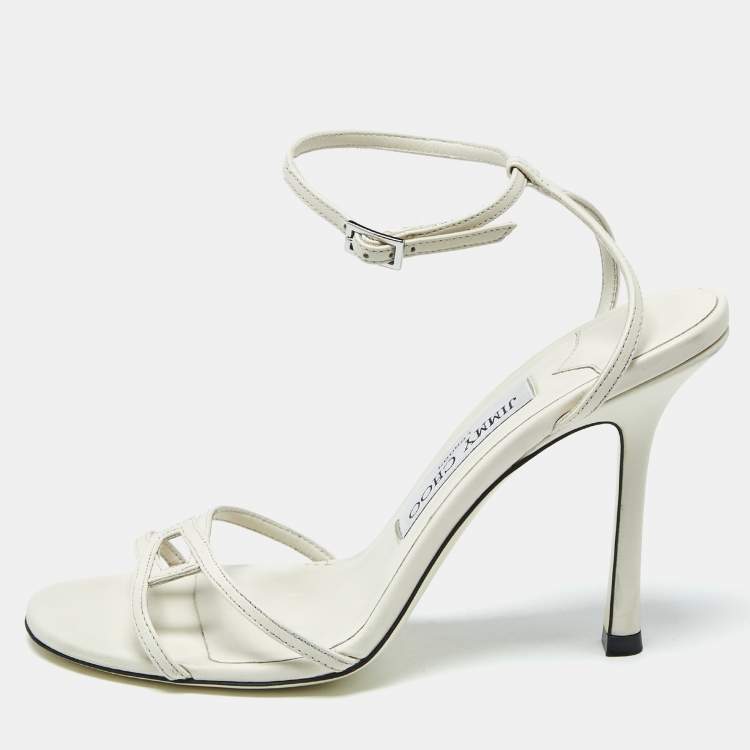 Pre Owned Jimmy Choo Lance Size 36 Cream Leather Ankle Strap Sandals