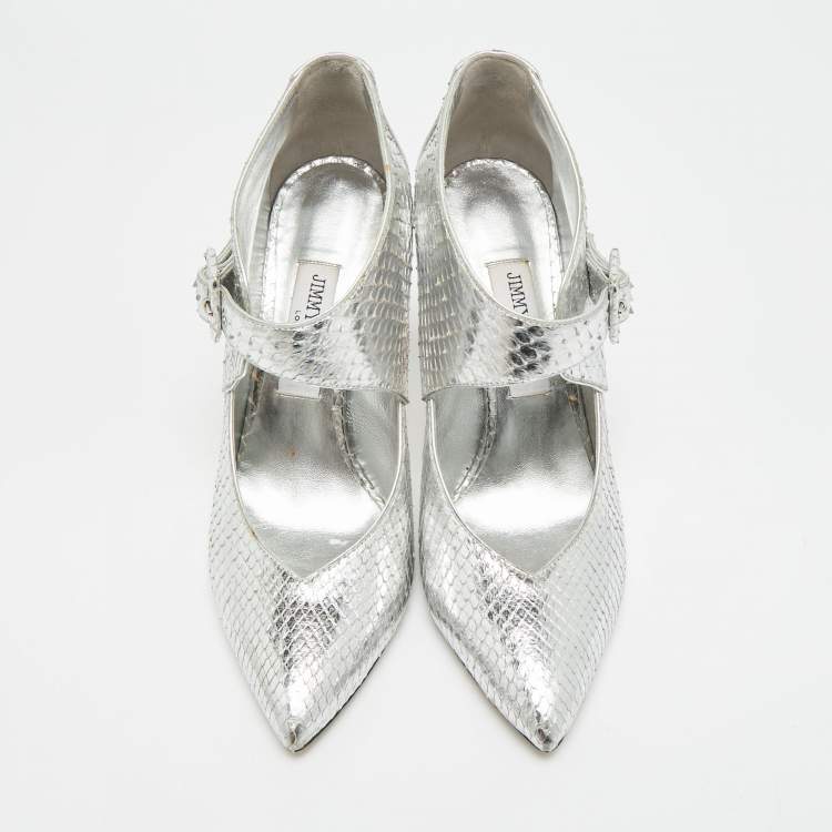 Pre Owned Jimmy Choo Letty 100 Size 38.5 Silver Python Leather Ankle Length Boots