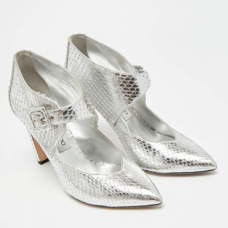 Pre Owned Jimmy Choo Letty 100 Size 38.5 Silver Python Leather Ankle Length Boots