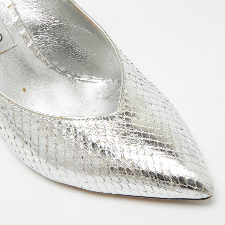 Pre Owned Jimmy Choo Letty 100 Size 38.5 Silver Python Leather Ankle Length Boots