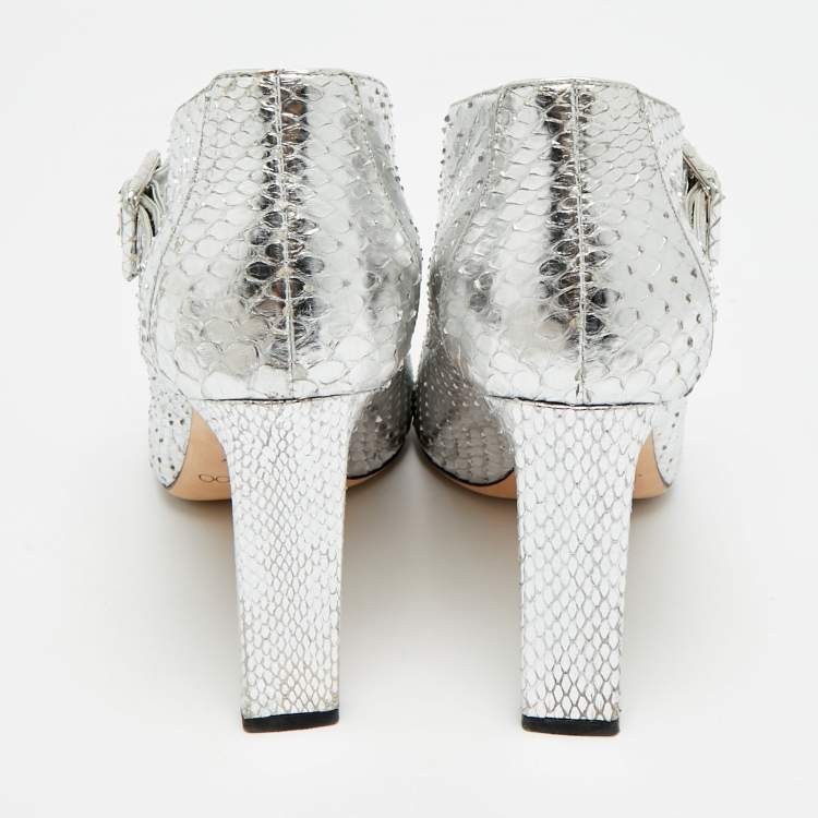 Pre Owned Jimmy Choo Letty 100 Size 38.5 Silver Python Leather Ankle Length Boots