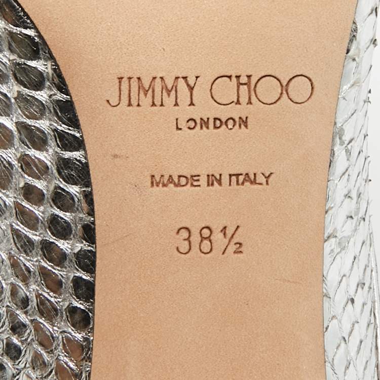 Pre Owned Jimmy Choo Letty 100 Size 38.5 Silver Python Leather Ankle Length Boots