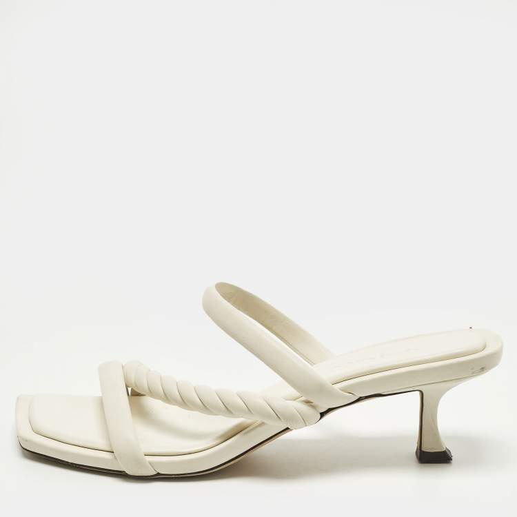 Pre Owned Jimmy Choo Maelie Size 39.5 White Leather Slide Sandals