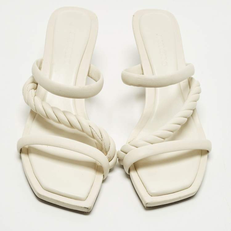 Pre Owned Jimmy Choo Maelie Size 39.5 White Leather Slide Sandals