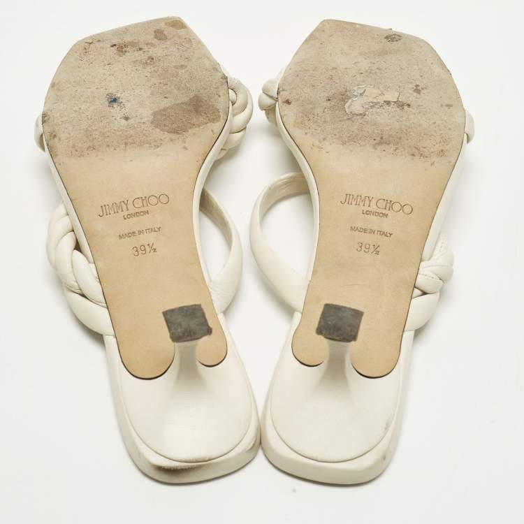Pre Owned Jimmy Choo Maelie Size 39.5 White Leather Slide Sandals