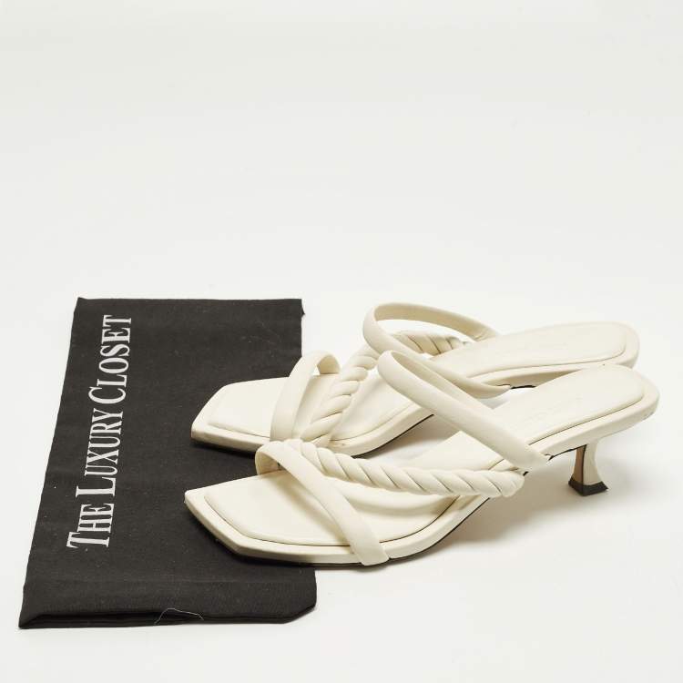 Pre Owned Jimmy Choo Maelie Size 39.5 White Leather Slide Sandals
