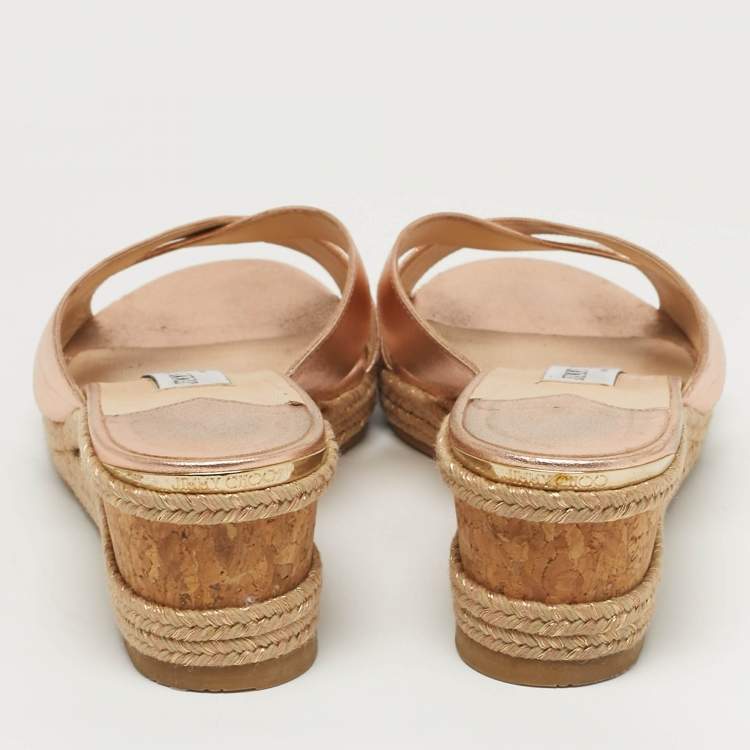 Pre Owned Jimmy Choo Prima Size 40 Metallic Leather Cork Wedge Sandals
