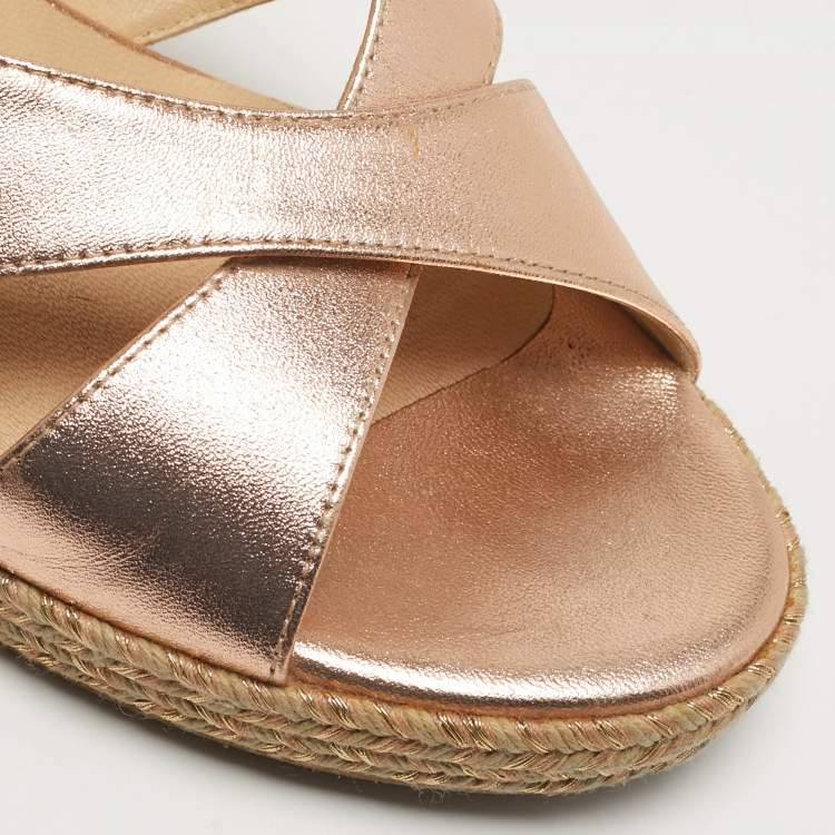 Pre Owned Jimmy Choo Prima Size 40 Metallic Leather Cork Wedge Sandals