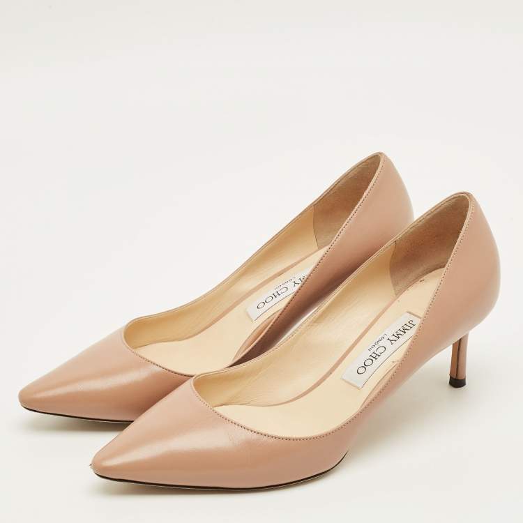 Pre Owned Jimmy Choo Romy Size 38.5 Beige Patent Leather Pumps