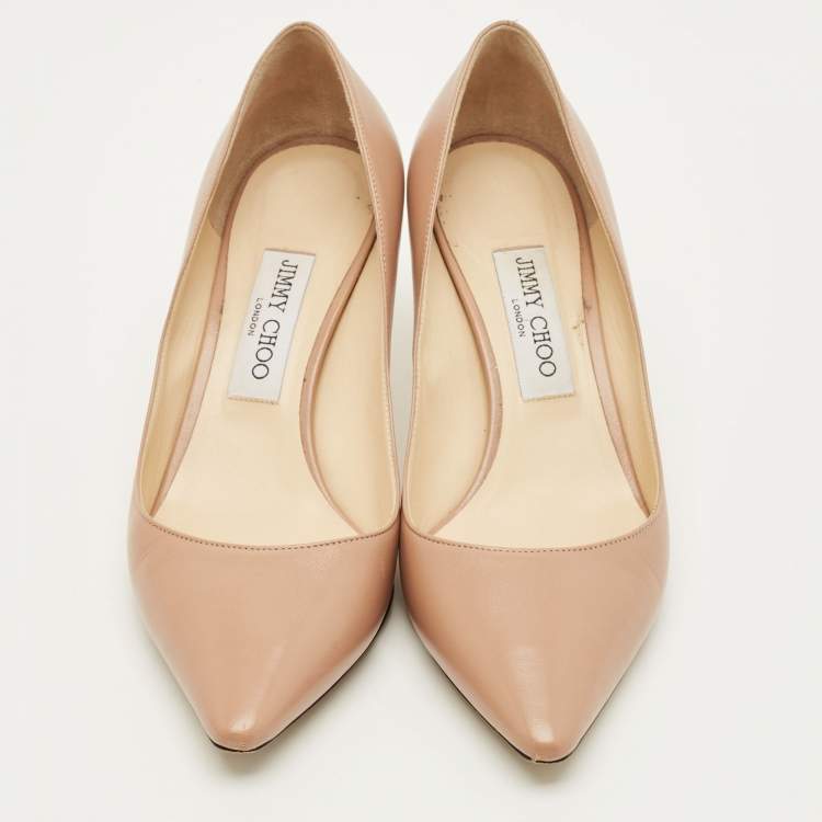 Pre Owned Jimmy Choo Romy Size 38.5 Beige Patent Leather Pumps