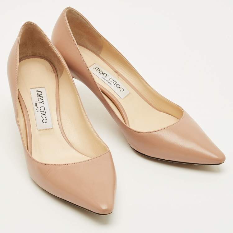 Pre Owned Jimmy Choo Romy Size 38.5 Beige Patent Leather Pumps