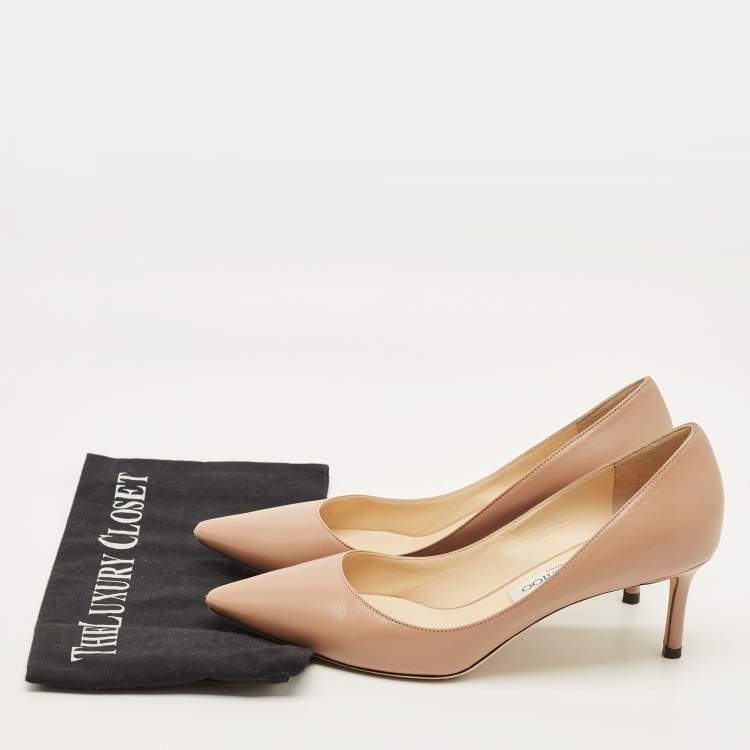 Pre Owned Jimmy Choo Romy Size 38.5 Beige Patent Leather Pumps