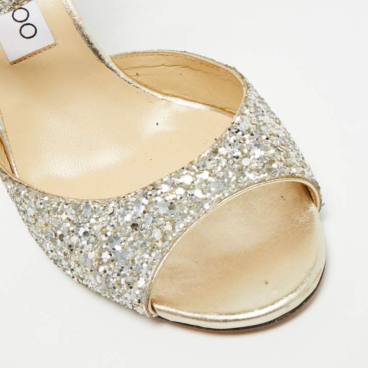 Pre Owned Jimmy Choo Emsy Size 38 Metallic Glitter Criss Cross Ankle Strap Sandals