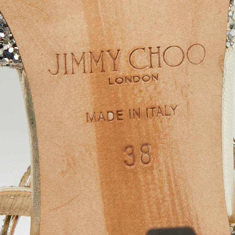 Pre Owned Jimmy Choo Emsy Size 38 Metallic Glitter Criss Cross Ankle Strap Sandals