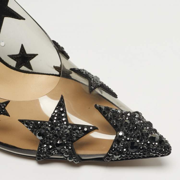 Pre Owned Jimmy Choo Lisha Size 39 Transparent/Black PVC and Suede Star Embellished Pumps