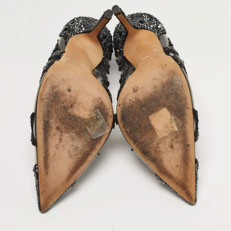 Pre Owned Jimmy Choo Lisha Size 39 Transparent/Black PVC and Suede Star Embellished Pumps