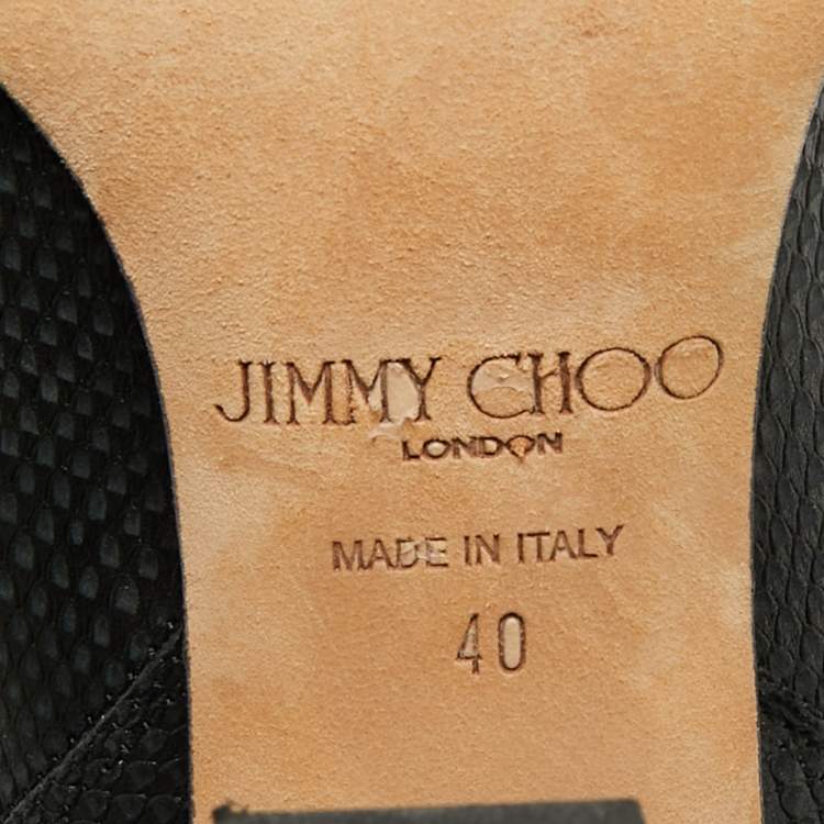Pre Owned Jimmy Choo Marlin Size 40 Black Python Embossed Leather Ankle Length Boots