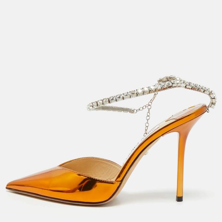 مملوكة مسبقًا Jimmy Choo Saeda Size 37 Gold Leather Crystal Embellished Pumps