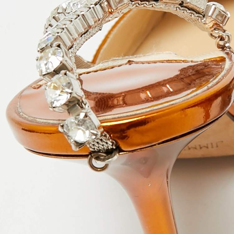 مملوكة مسبقًا Jimmy Choo Saeda Size 37 Gold Leather Crystal Embellished Pumps
