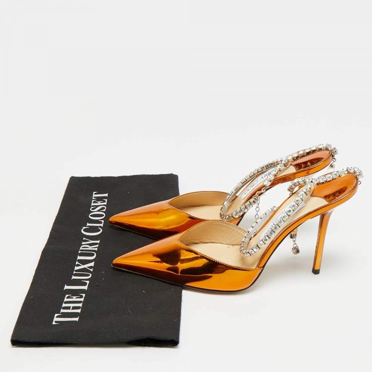 مملوكة مسبقًا Jimmy Choo Saeda Size 37 Gold Leather Crystal Embellished Pumps