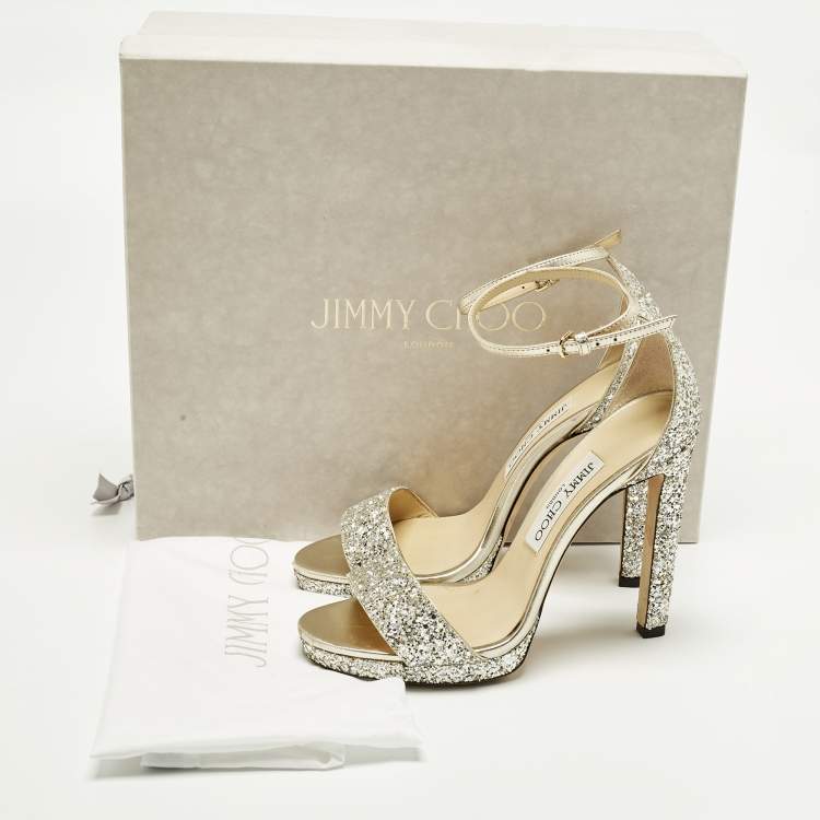 Pre Owned Jimmy Choo Misty Size 37 Metallic Glitter Ankle Strap Sandals