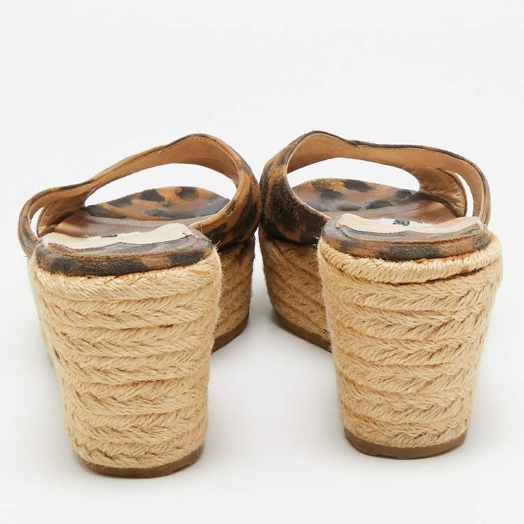 Pre Owned Jimmy Choo Dovina Size 41 Leopard Print Suede Espadrille Wedge Platform Sandals