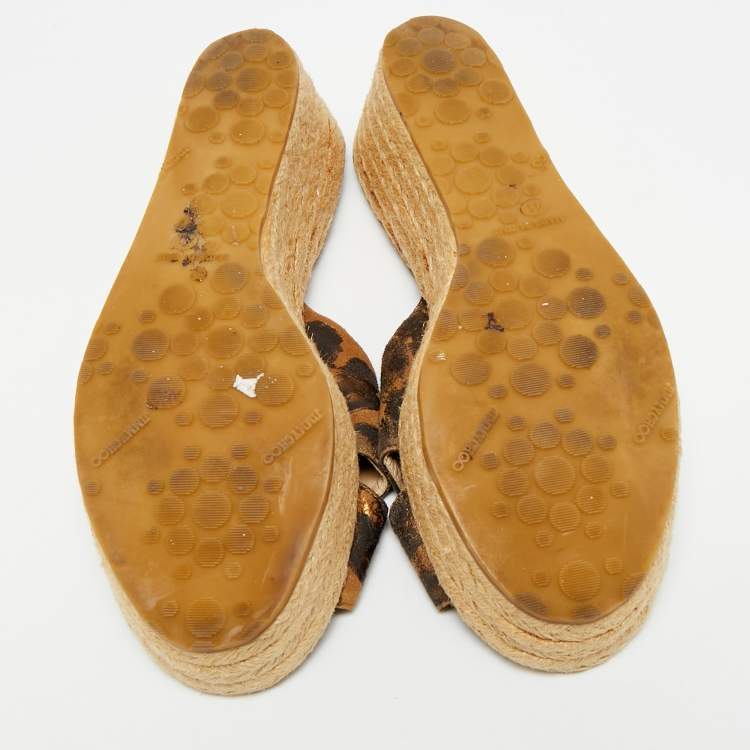 Pre Owned Jimmy Choo Dovina Size 41 Leopard Print Suede Espadrille Wedge Platform Sandals