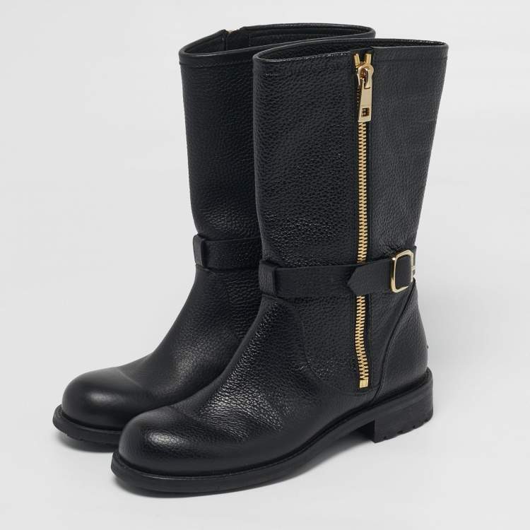 Pre Owned Jimmy Choo Durum Size 37 Black Leather Mid Calf Boots