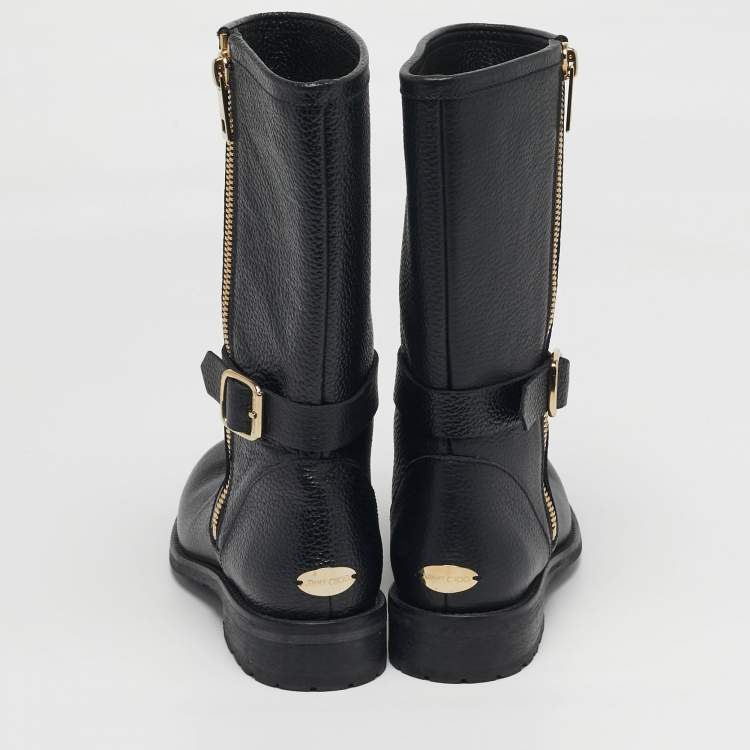 Pre Owned Jimmy Choo Durum Size 37 Black Leather Mid Calf Boots