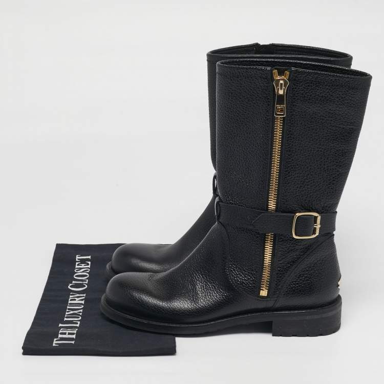 Pre Owned Jimmy Choo Durum Size 37 Black Leather Mid Calf Boots